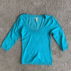 Scoop Neck Quarter-Sleeve Teal Blouse